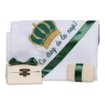 Trusou Botez pentru Bebeluș Băiat de la Nași cu Panglică Verde Închis și Inserții de Auriu