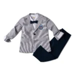 Costum Preppy Chic pentru Băieți cu Jachetă Gri în Dungi