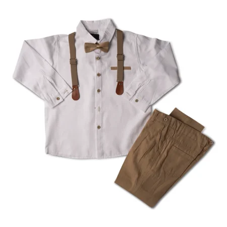 Set Elegant pentru Băiat cu Cămașă și Pantalon cu Bretele