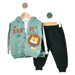 Set Bebeluș Băiat Chic din 3 Piese cu Veste Verde cu Glugă