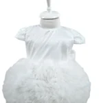 Rochita Bebelusi Fetita 0-2 ani albă cu tulle și fundă