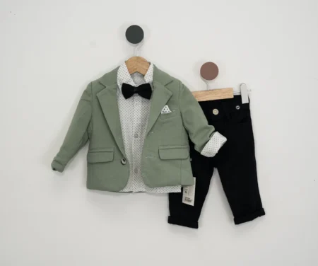 Costum bebeluș băiat cu sacou verde deschis