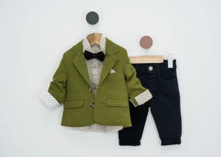 Costum bebeluș băiat cu sacou verde închis