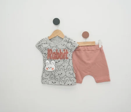 Set bebeluși fetită 6 - 24 luni, Compus din 2 Piese: Tricou și Pantaloni Scurți