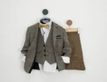 Costum băieți 1-5 ani, Bej, cu Cămașă, Vestă și Papion