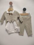 Costum Bebe Bej cu Body, Bluză și Pantalon