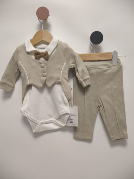 Costum Bebe Bej cu Body, Bluză și Pantalon