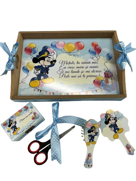 Tava si Accesorii pentru Mot Baiat cu Personaj Șoricel din Desene Animate și Baloane