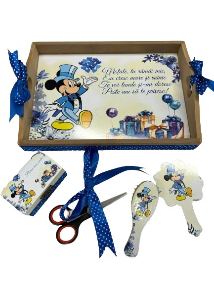 Tava si Accesorii pentru Mot Baiat cu Personaj Șoricel din Desene Animate, cu Nuanțe de Albastru